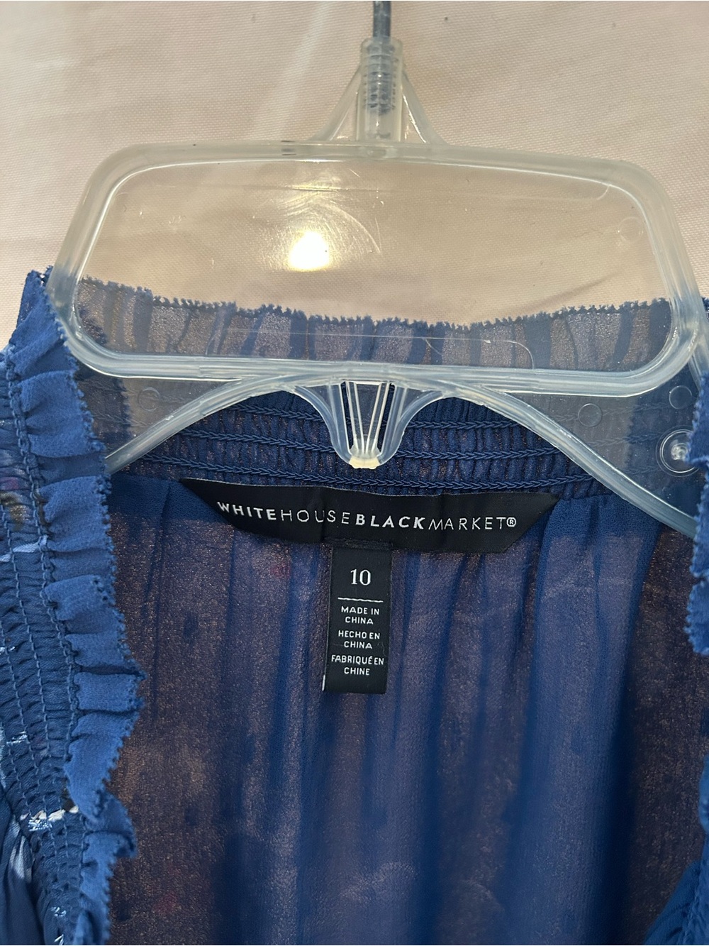 WHBM Blue Ruffle Neck Blouse with Sheer Sleeves - Picture 14 of 17